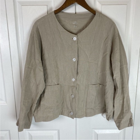 Lagenlook Tops - ❤️🔥Vikolino - Flax Linen Collarless Button Blazer - L/XL